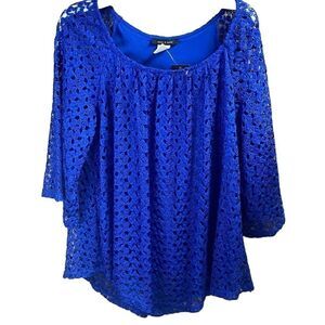 Jennie & Marlis Women’s Royal Blue Lace Overlay Blouse Size Large NWT